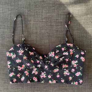 Floral Black Crop Top